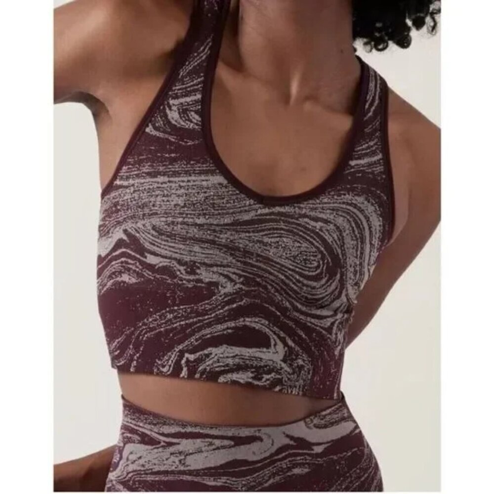 Athleta Aurora Seamless Shine Tank in Cabernet and Metallic Silver